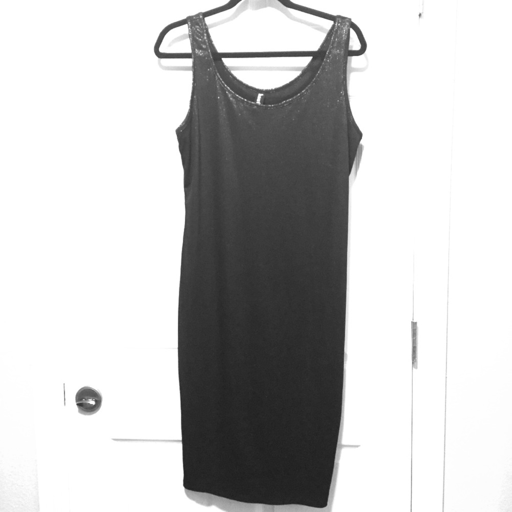 Black Metallic Body Con Dress